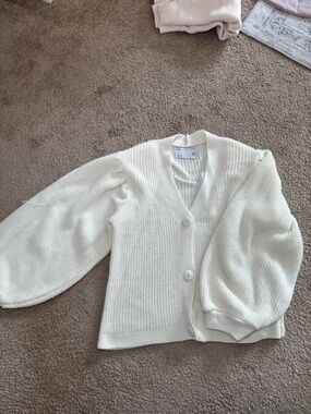 ASOS Cream V-Neck Button Cardigan with Balloon Sleeves